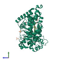 PDB entry 4iq7 coloured by chain, side view.