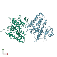 PDB entry 4iqa coloured by chain, front view.