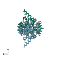 PDB entry 4iqd coloured by chain, side view.