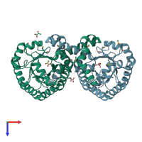 PDB entry 4iqd coloured by chain, top view.