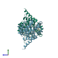 PDB entry 4iqe coloured by chain, side view.