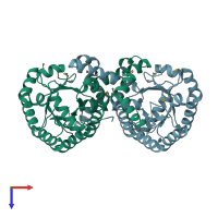 PDB entry 4iqe coloured by chain, top view.