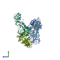 PDB entry 4iqf coloured by chain, side view.