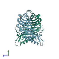 PDB entry 4iqi coloured by chain, side view.