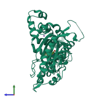PDB entry 4iqu coloured by chain, side view.