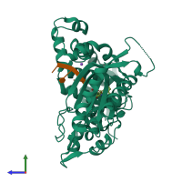 PDB entry 4iqv coloured by chain, side view.