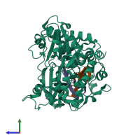 PDB entry 4iqx coloured by chain, side view.