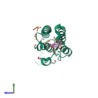 PDB entry 4ir5 coloured by chain, side view.