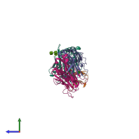 PDB entry 4irj coloured by chain, side view.