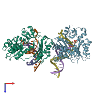 PDB entry 4irk coloured by chain, top view.