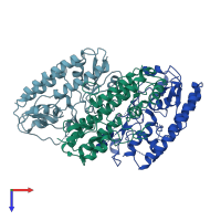 PDB entry 4irm coloured by chain, top view.