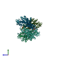 PDB entry 4irn coloured by chain, side view.