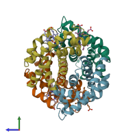 PDB entry 4iro coloured by chain, side view.