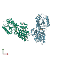 PDB entry 4irx coloured by chain, front view.