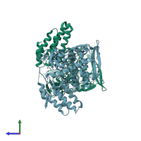 PDB entry 4iry coloured by chain, side view.