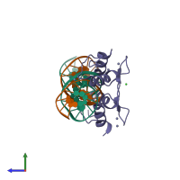 Hetero tetrameric assembly 1 of PDB entry 4is1 coloured by chemically distinct molecules, side view.