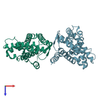 PDB entry 4is8 coloured by chain, top view.