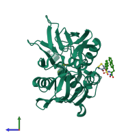 PDB entry 4isa coloured by chain, side view.