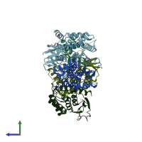 PDB entry 4isd coloured by chain, side view.