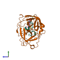 PDB entry 4isn coloured by chain, side view.