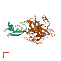 PDB entry 4isn coloured by chain, top view.