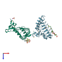 PDB entry 4isx coloured by chain, top view.