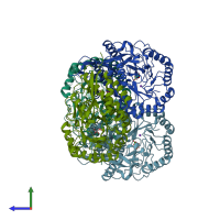 PDB entry 4it1 coloured by chain, side view.