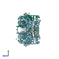 PDB entry 4ita coloured by chain, side view.