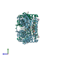 PDB entry 4itb coloured by chain, side view.