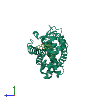 PDB entry 4itf coloured by chain, side view.