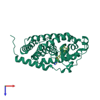 PDB entry 4itf coloured by chain, top view.