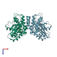 PDB entry 4itj coloured by chain, top view.