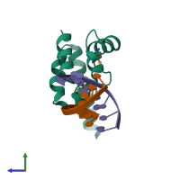 PDB entry 4itq coloured by chain, side view.