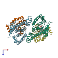 PDB entry 4itr coloured by chain, top view.