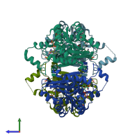 PDB entry 4itu coloured by chain, side view.