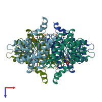 PDB entry 4itu coloured by chain, top view.