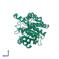 PDB entry 4iu0 coloured by chain, side view.