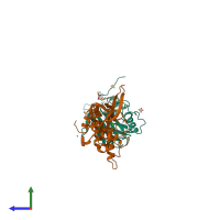 PDB entry 4iu2 coloured by chain, side view.