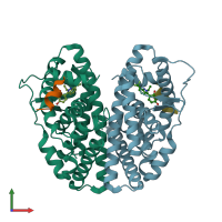 PDB entry 4iu7 coloured by chain, front view.