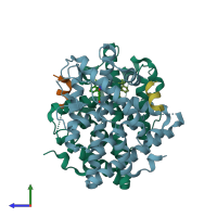 PDB entry 4iu7 coloured by chain, side view.