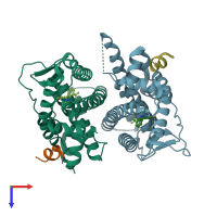 PDB entry 4iu7 coloured by chain, top view.