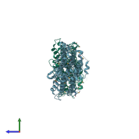 PDB entry 4iu8 coloured by chain, side view.