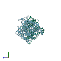 PDB entry 4iu9 coloured by chain, side view.