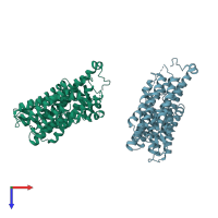 PDB entry 4iu9 coloured by chain, top view.