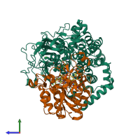 PDB entry 4iud coloured by chain, side view.