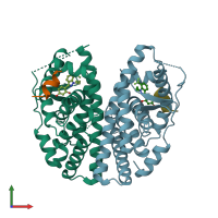 PDB entry 4iui coloured by chain, front view.