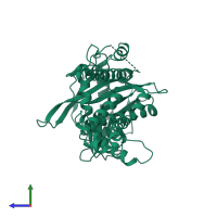 PDB entry 4iuj coloured by chain, side view.