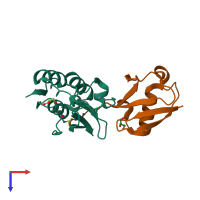 PDB entry 4ium coloured by chain, top view.