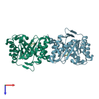 PDB entry 4iuo coloured by chain, top view.