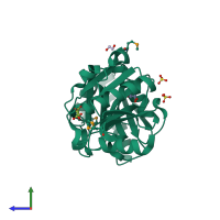 PDB entry 4ius coloured by chain, side view.